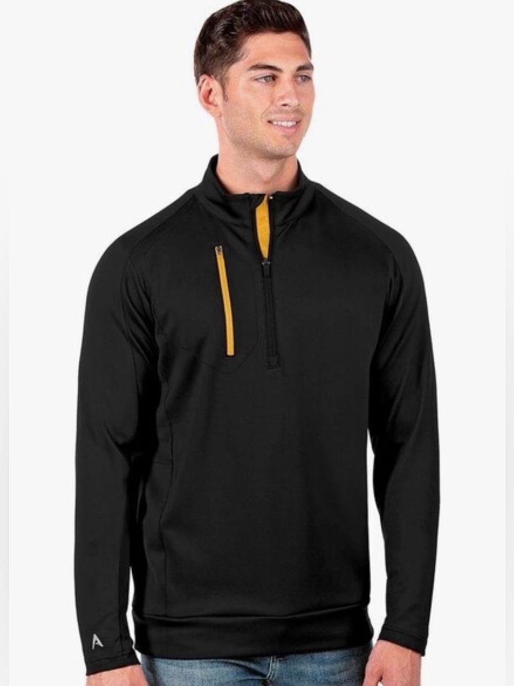Large black / gold pullover jacket, Men's jacket, quarter zip jacket